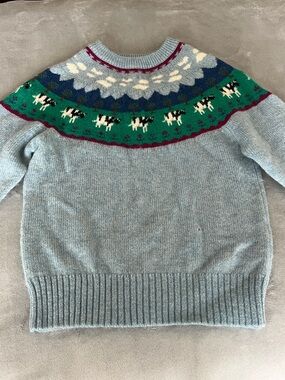 Vintage cow print farm cottagecore wool crew sweater country farmer cartoon blue